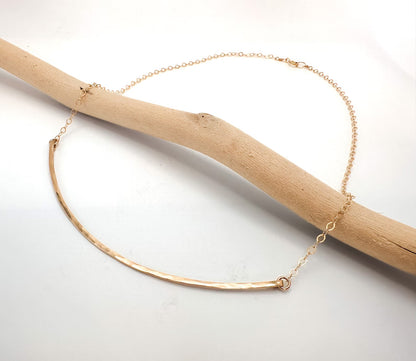 Large Gold Fill Curved Hammered Bar Necklace My Store
