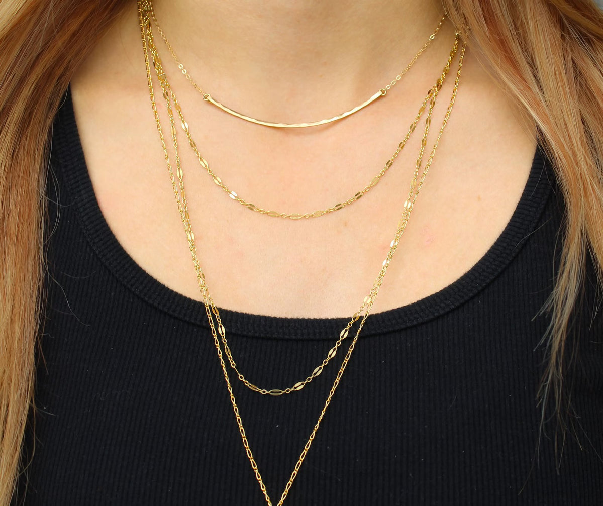 Large Gold Fill Curved Hammered Bar Necklace My Store