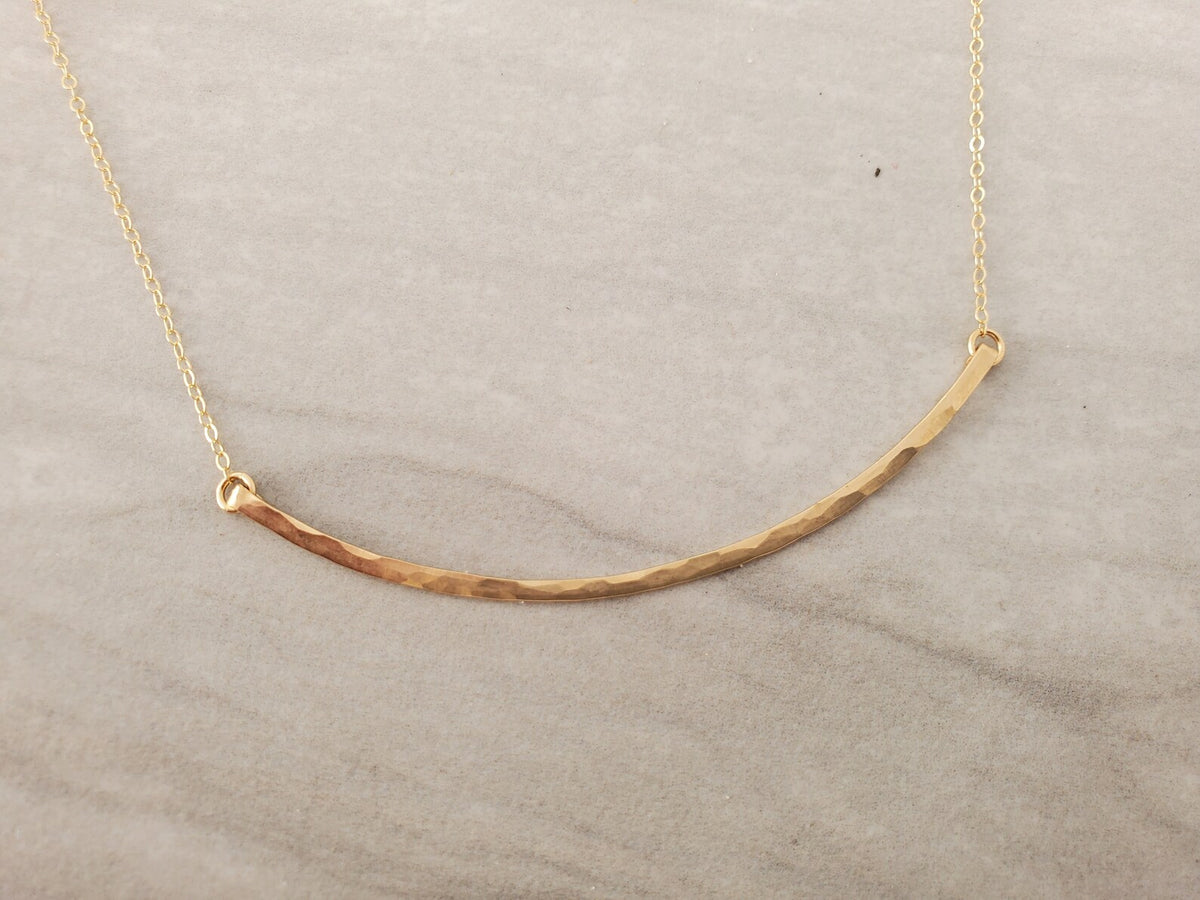 Large Gold Fill Curved Hammered Bar Necklace My Store
