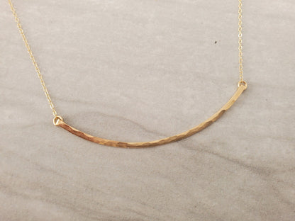 Large Gold Fill Curved Hammered Bar Necklace My Store