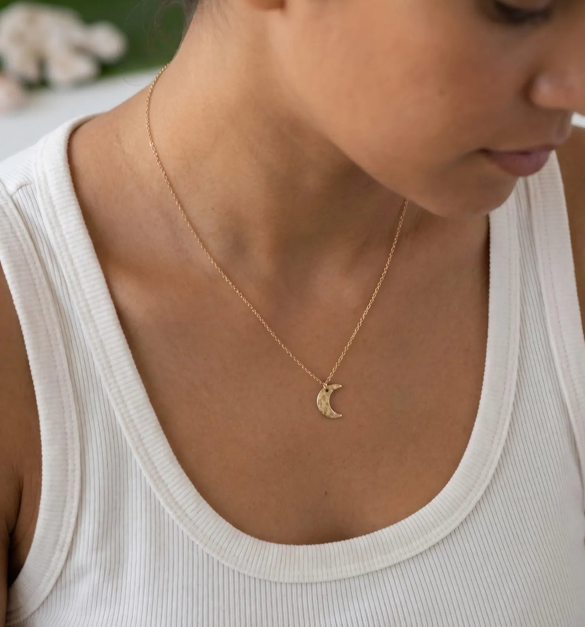 Small Hammered Moon Necklace, 14k Gold Fill, Sterling Silver My Store