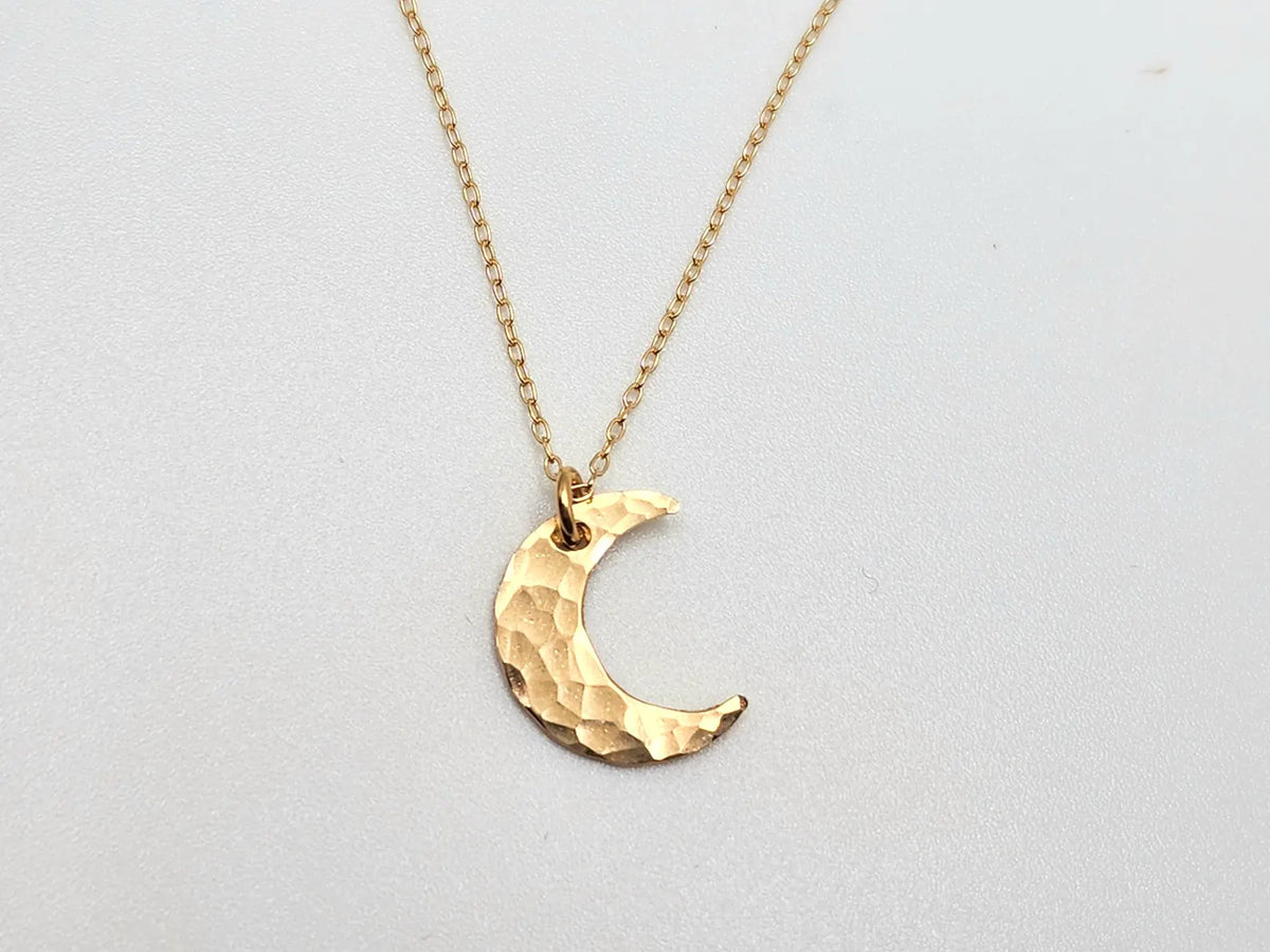 Small Hammered Moon Necklace, 14k Gold Fill, Sterling Silver My Store