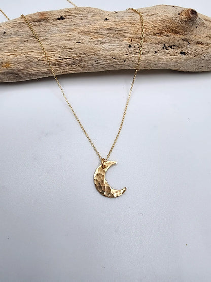 Small Hammered Moon Necklace, 14k Gold Fill, Sterling Silver My Store