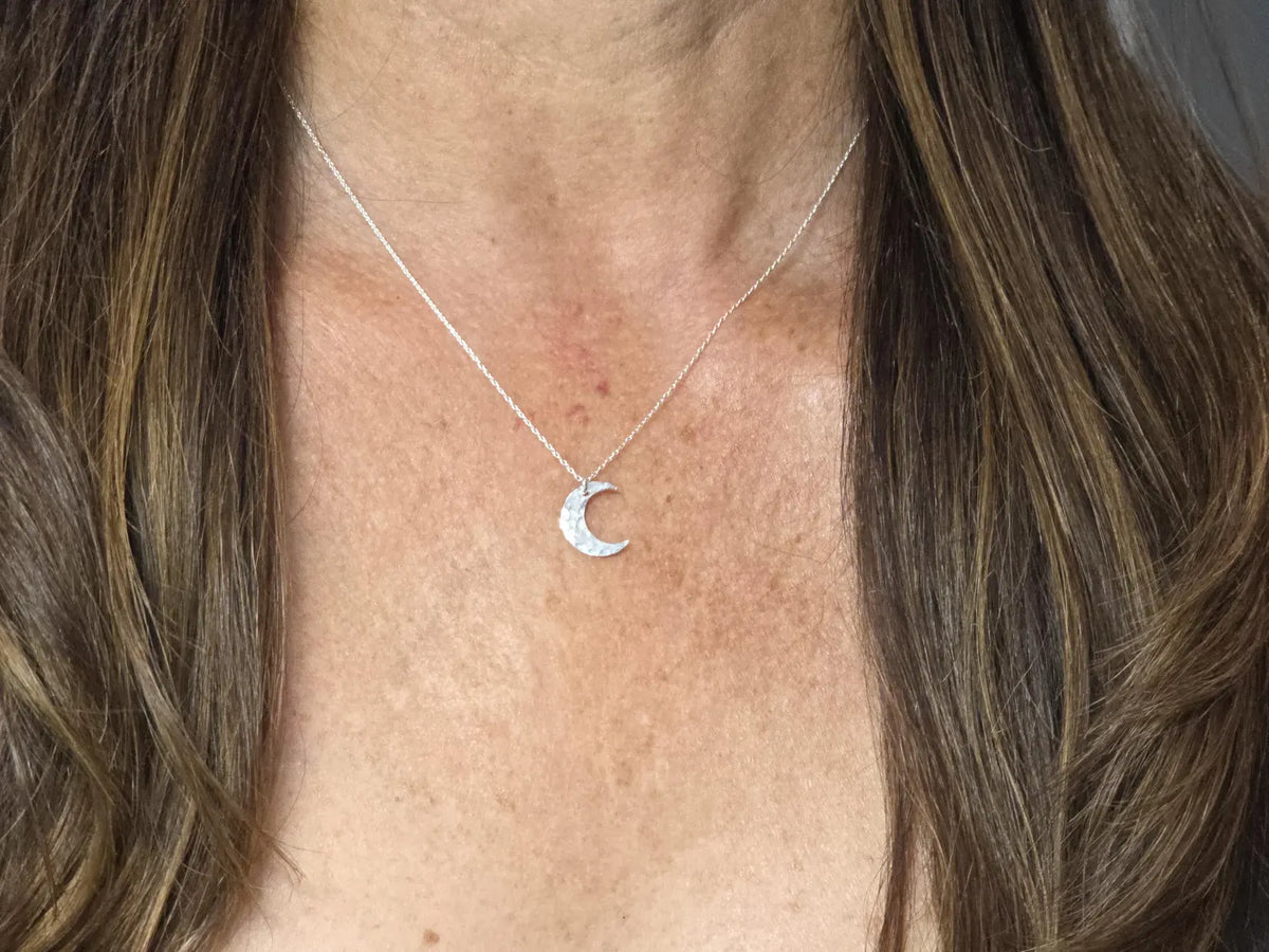 Small Hammered Moon Necklace, 14k Gold Fill, Sterling Silver My Store