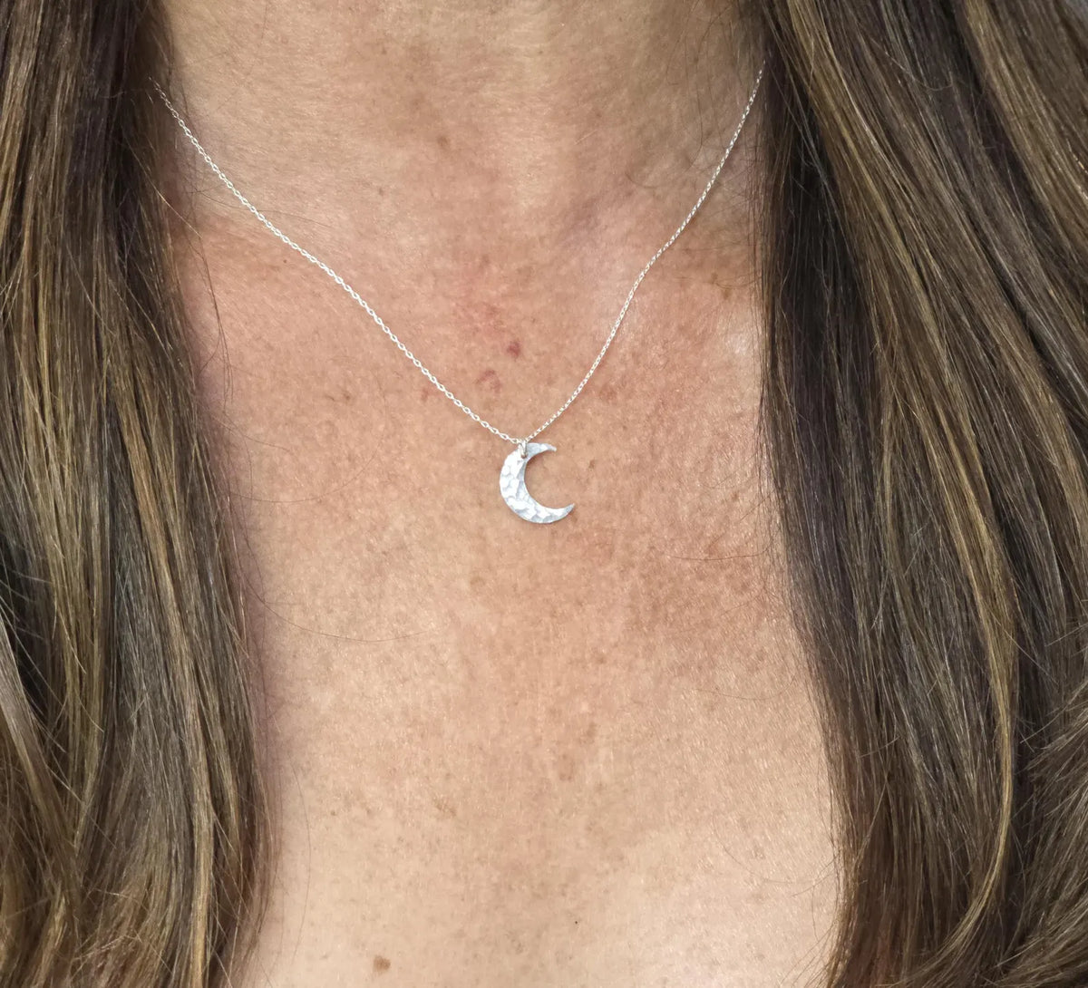 Small Hammered Moon Necklace, 14k Gold Fill, Sterling Silver My Store
