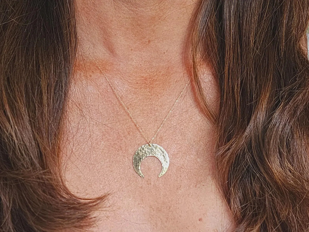 Large Inverted Crescent Moon Necklace, Silver, Gold My Store