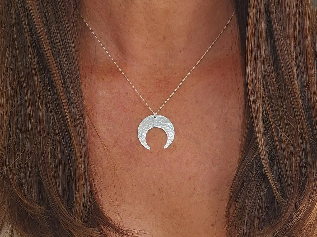Large Inverted Crescent Moon Necklace, Silver, Gold My Store