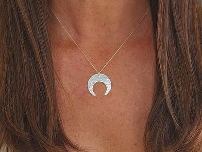 Large Inverted Crescent Moon Necklace, Silver, Gold My Store