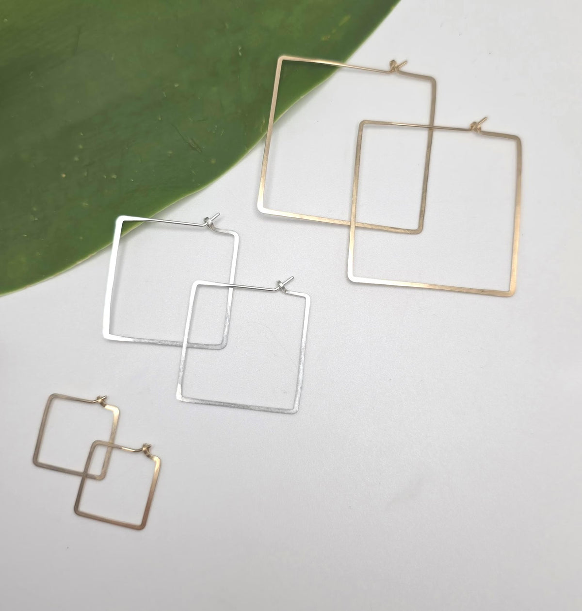 Square Hammered Hoop Earrings, Gold Fill, Sterling Silver My Store