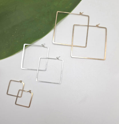 Square Hammered Hoop Earrings, Gold Fill, Sterling Silver My Store