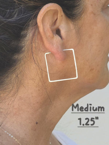 Square Hammered Hoop Earrings, Gold Fill, Sterling Silver My Store