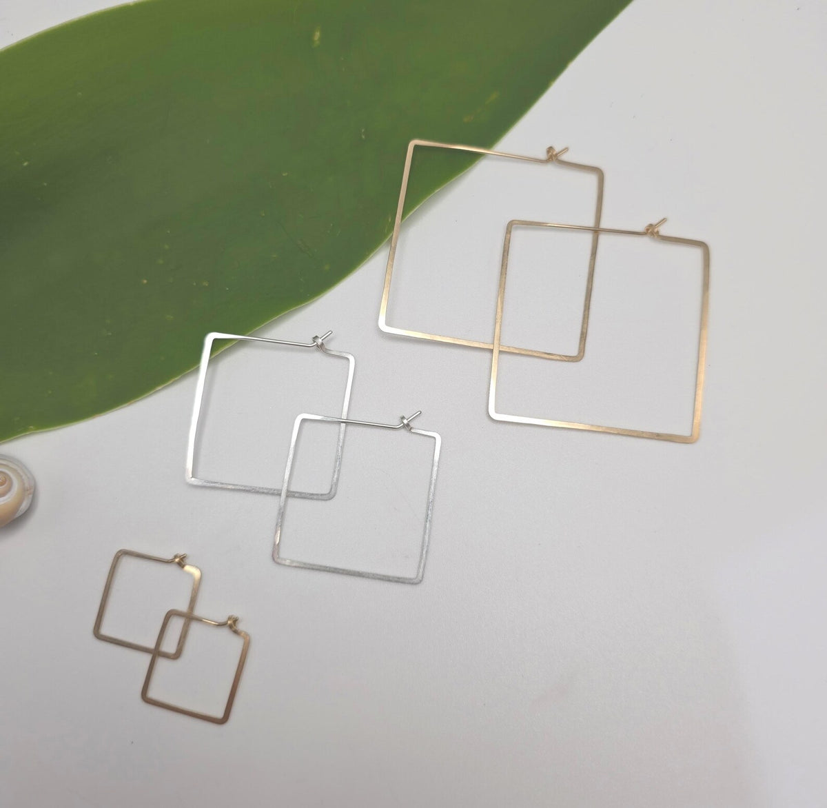 Square Hammered Hoop Earrings, Gold Fill, Sterling Silver My Store