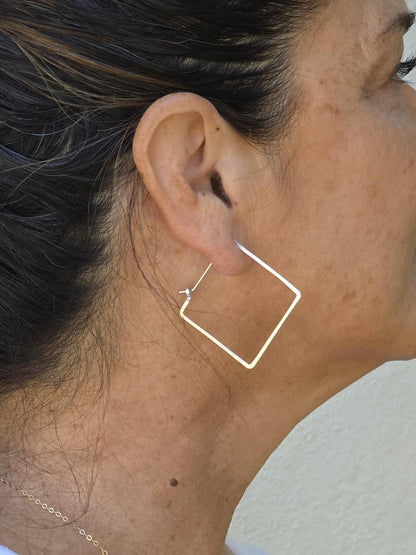 Square Hammered Hoop Earrings, Gold Fill, Sterling Silver My Store