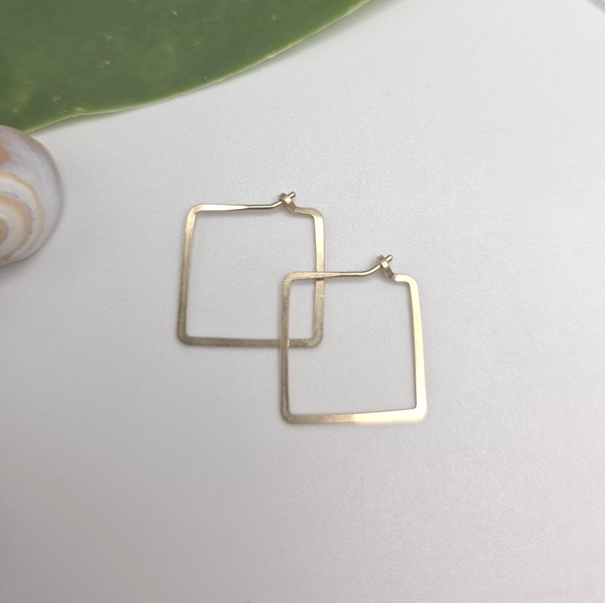 Square Hammered Hoop Earrings, Gold Fill, Sterling Silver My Store
