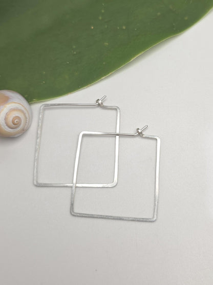 Square Hammered Hoop Earrings, Gold Fill, Sterling Silver My Store