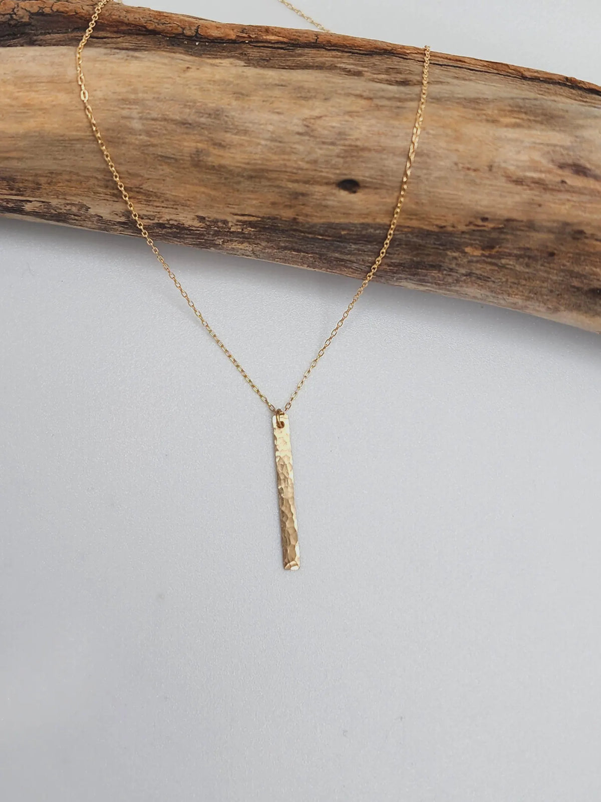 Small Sterling Silver Vertical Hammered Bar Necklace, 1 inch My Store