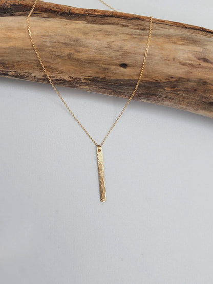 Small Sterling Silver Vertical Hammered Bar Necklace, 1 inch My Store