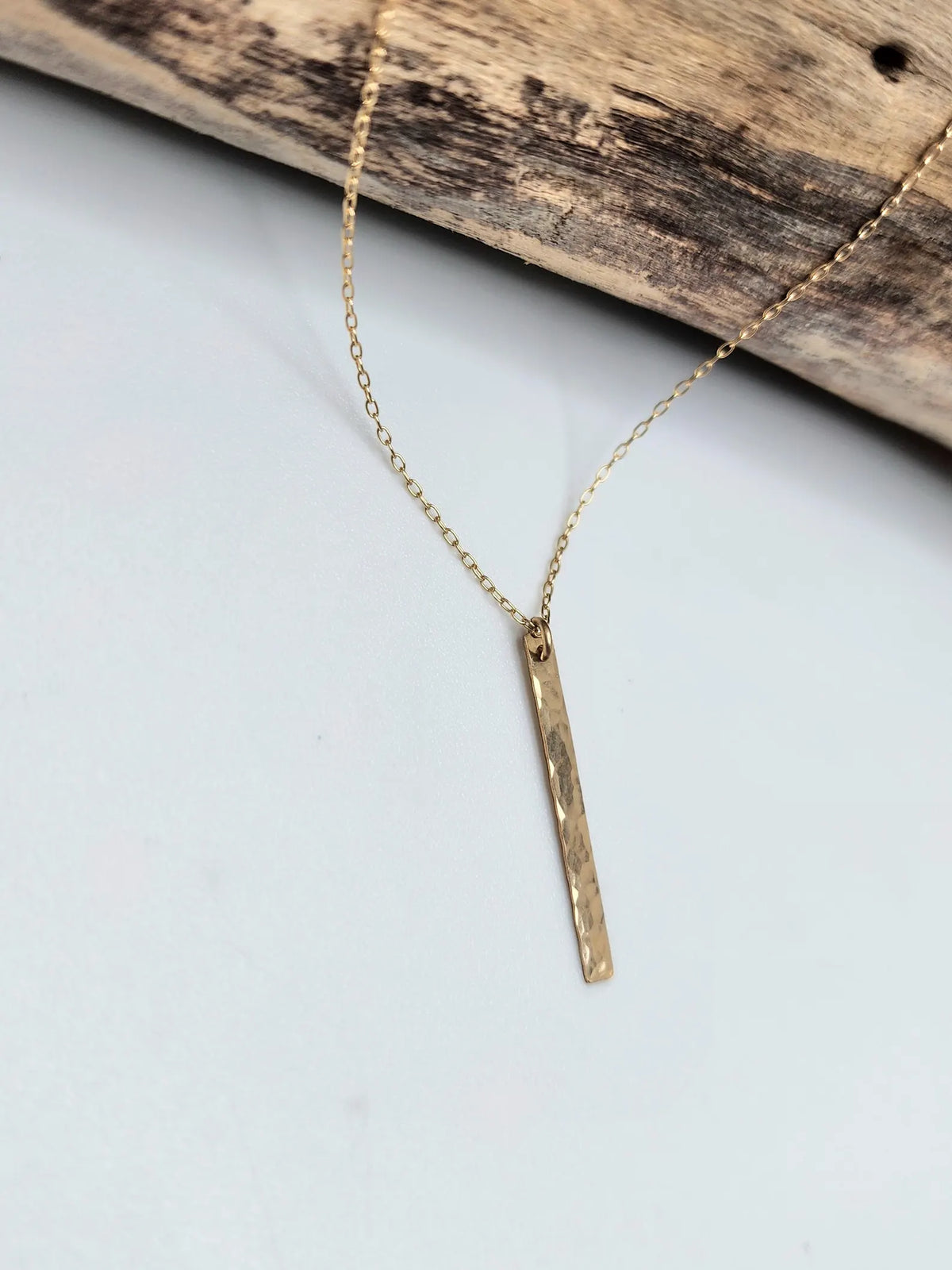 Small Sterling Silver Vertical Hammered Bar Necklace, 1 inch My Store