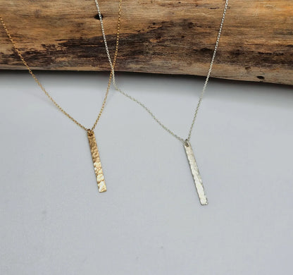 Small Sterling Silver Vertical Hammered Bar Necklace, 1 inch My Store