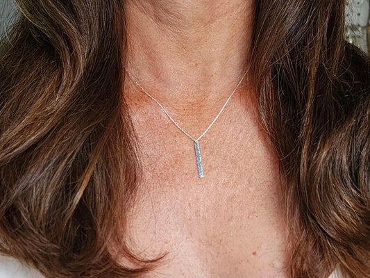 Small Sterling Silver Vertical Hammered Bar Necklace, 1 inch My Store