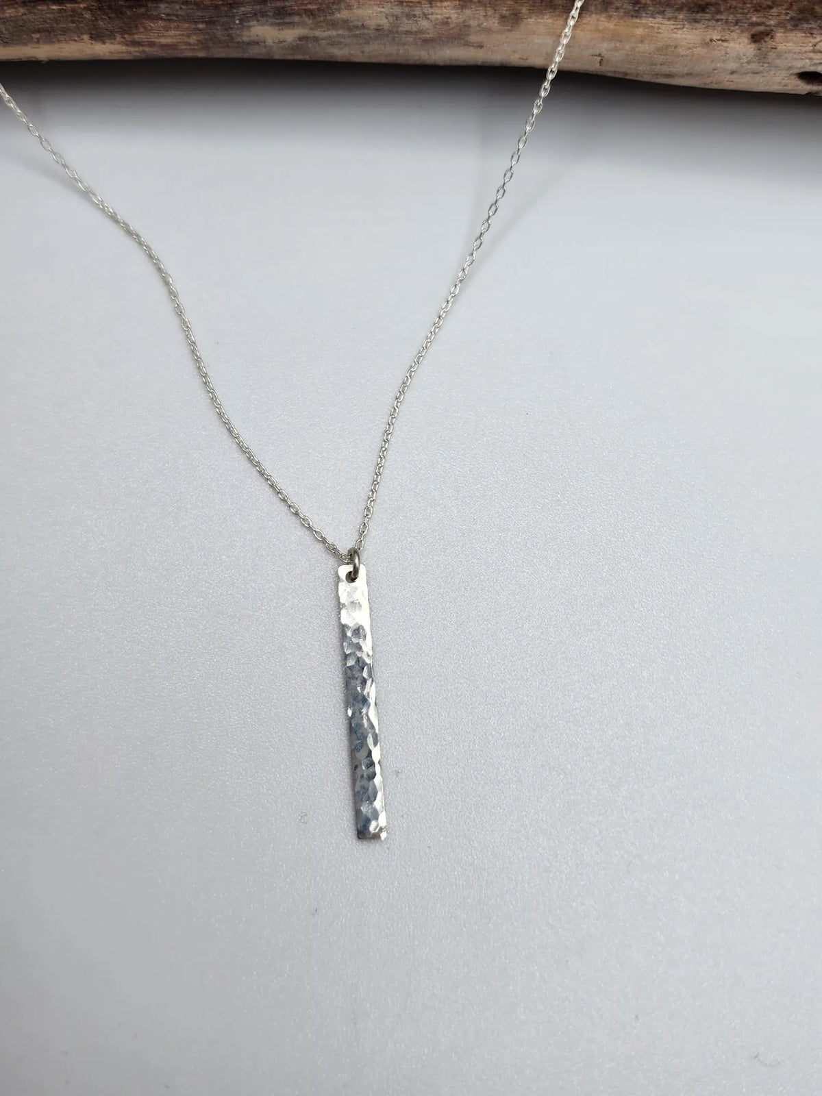 Small Sterling Silver Vertical Hammered Bar Necklace, 1 inch My Store