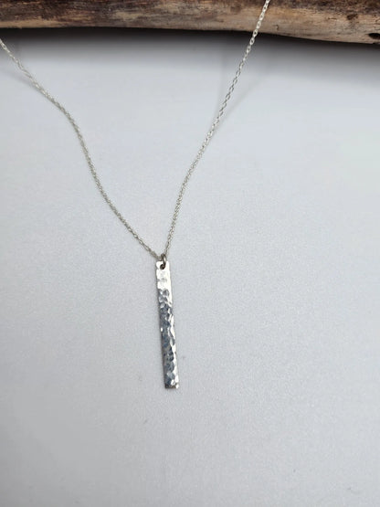 Small Sterling Silver Vertical Hammered Bar Necklace, 1 inch My Store