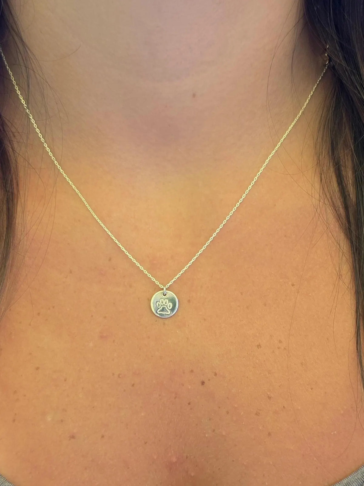 Tiny Paw Print Disk Necklace, Sterling Silver, 14k Gold Fill My Store