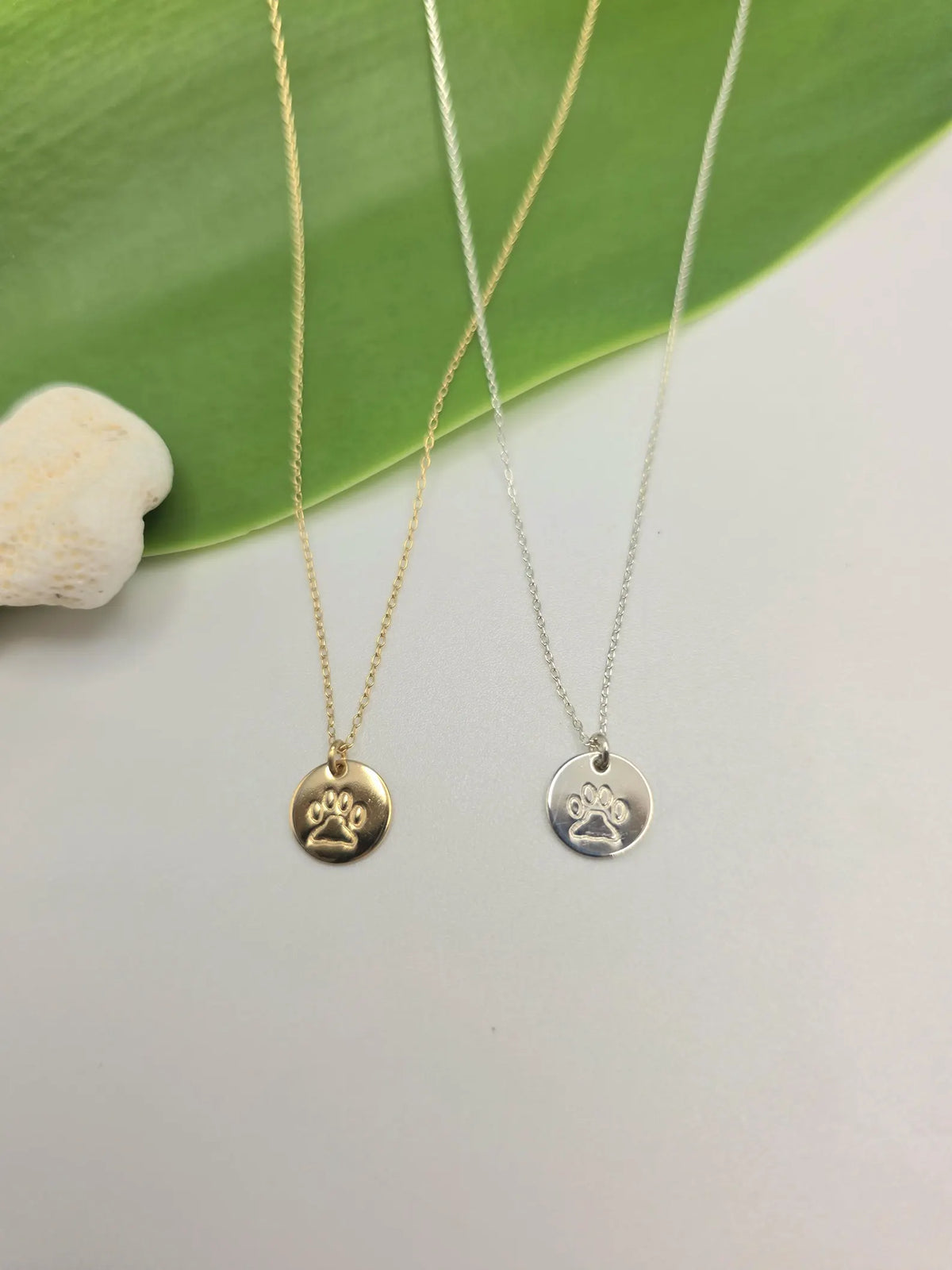 Tiny Paw Print Disk Necklace, Sterling Silver, 14k Gold Fill My Store