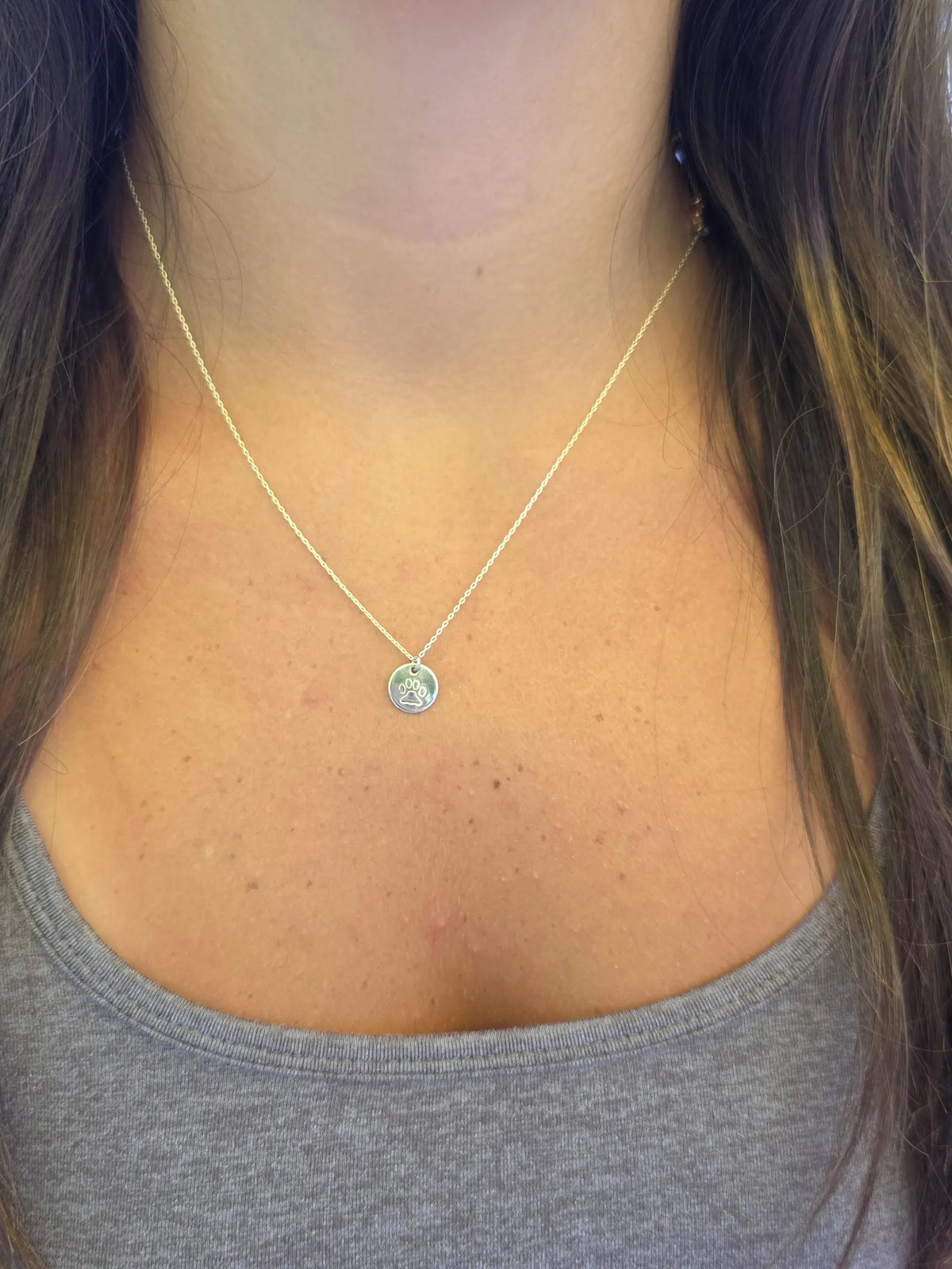 Tiny Paw Print Disk Necklace, Sterling Silver, 14k Gold Fill My Store