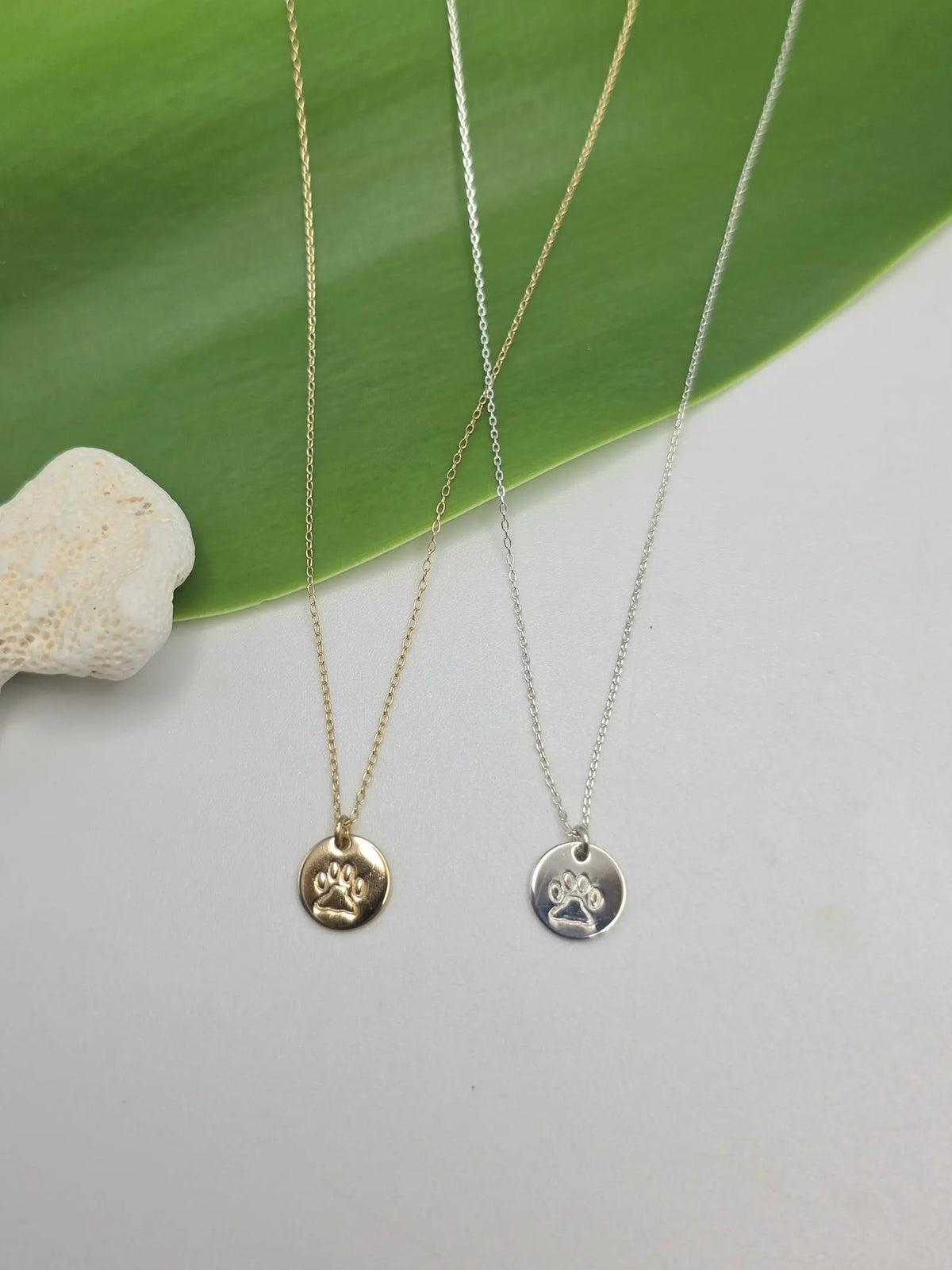 Tiny Paw Print Disk Necklace, Sterling Silver, 14k Gold Fill My Store