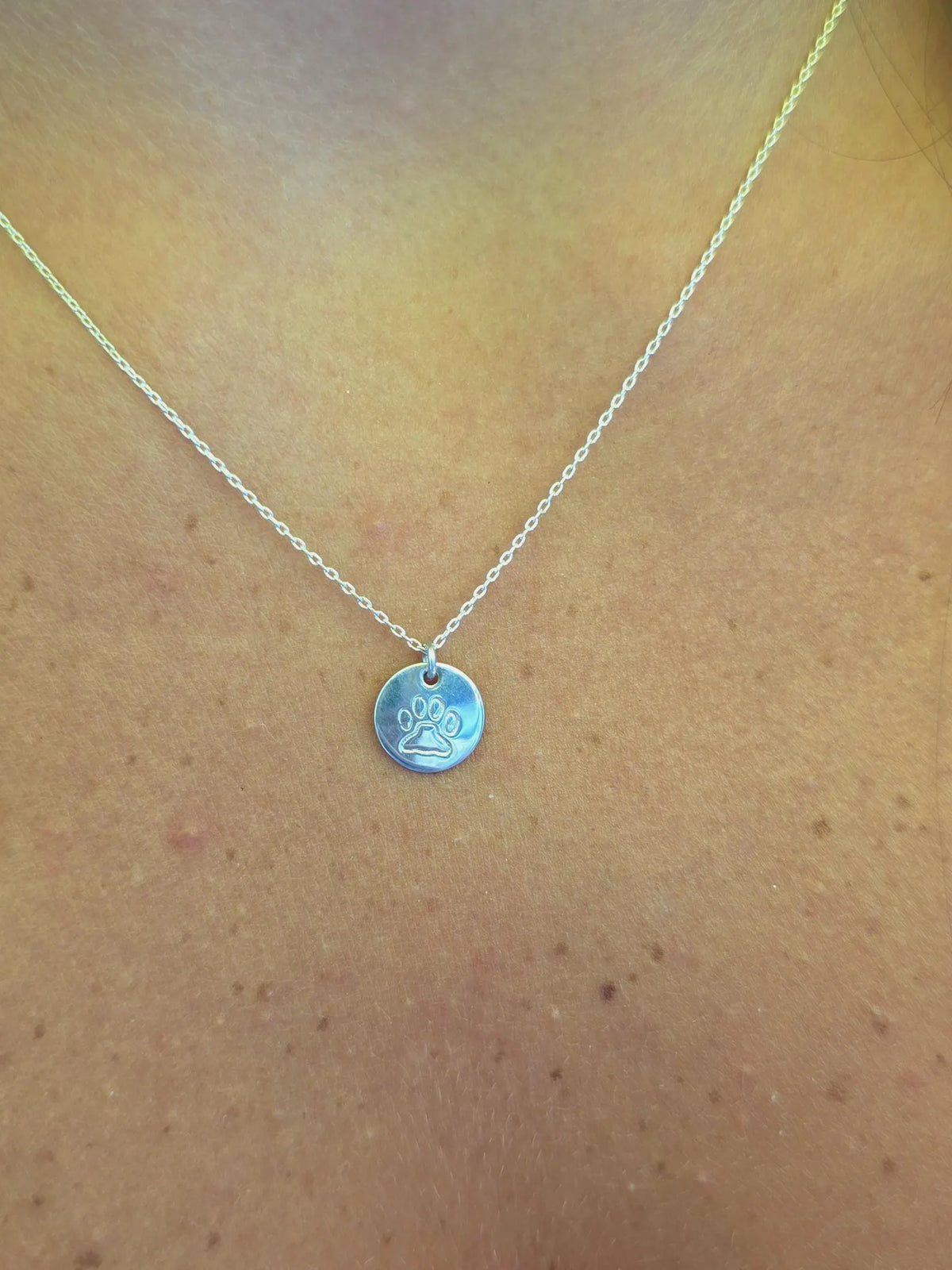 Tiny Paw Print Disk Necklace, Sterling Silver, 14k Gold Fill My Store