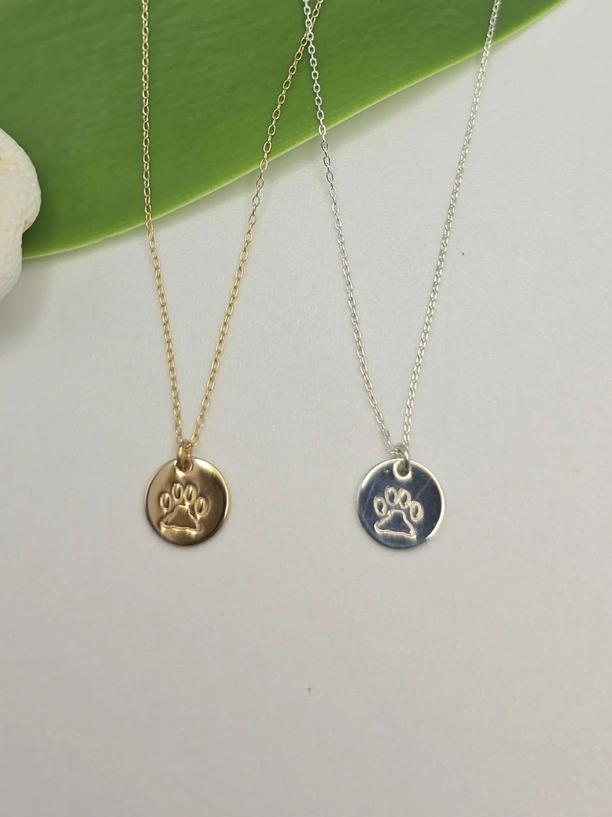 Tiny Paw Print Disk Necklace, Sterling Silver, 14k Gold Fill My Store