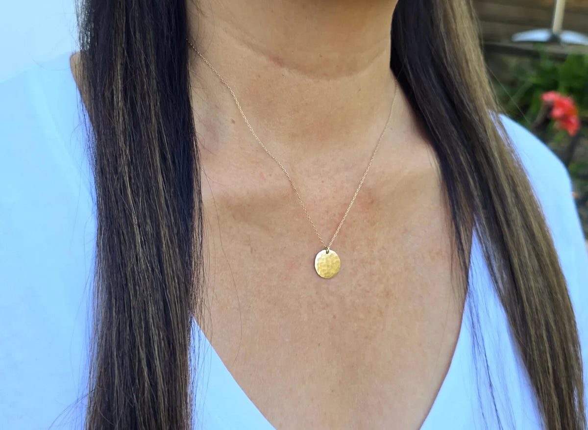 Small Sterling Silver Hammered Disk Necklace My Store