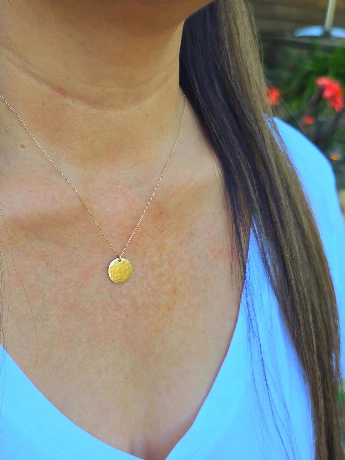 Small Sterling Silver Hammered Disk Necklace My Store