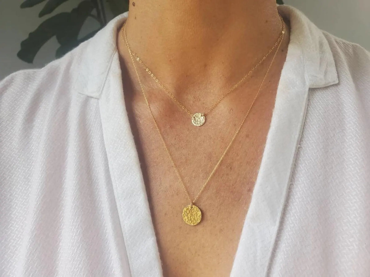 Small Sterling Silver Hammered Disk Necklace My Store