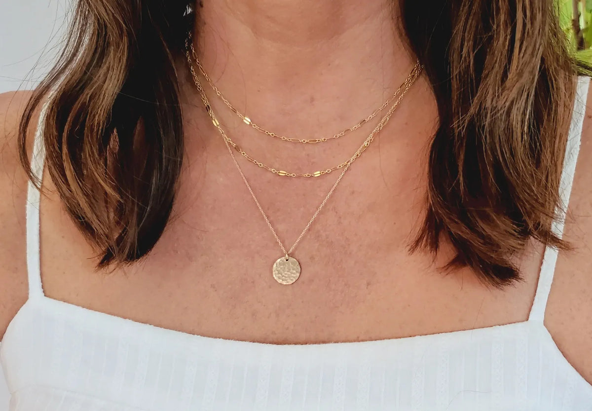 Small Sterling Silver Hammered Disk Necklace My Store