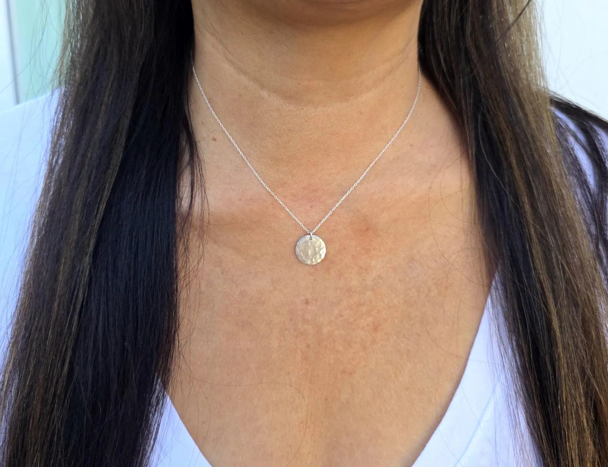 Small Sterling Silver Hammered Disk Necklace My Store