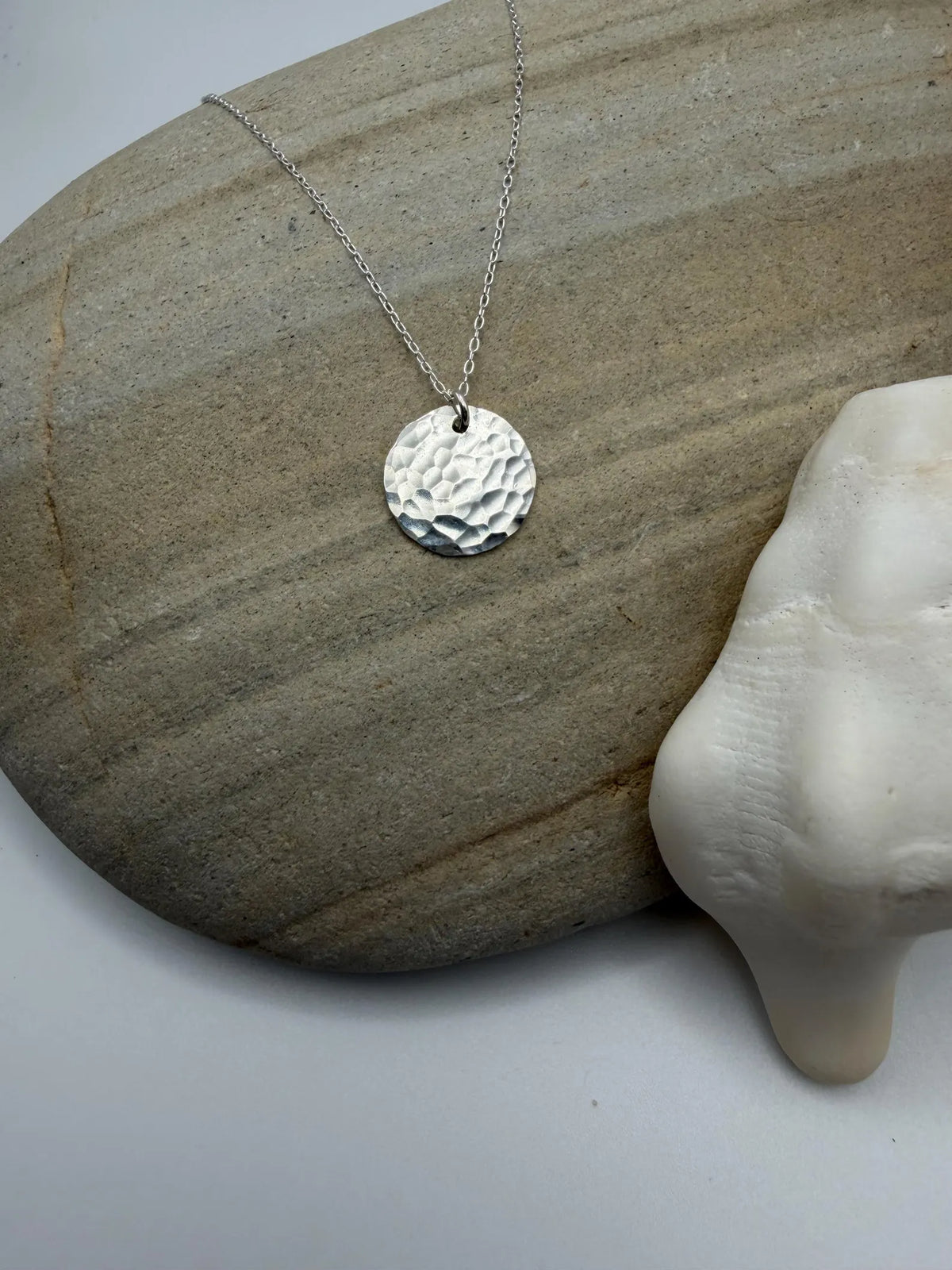 Small Sterling Silver Hammered Disk Necklace My Store