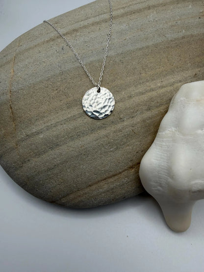 Small Sterling Silver Hammered Disk Necklace My Store