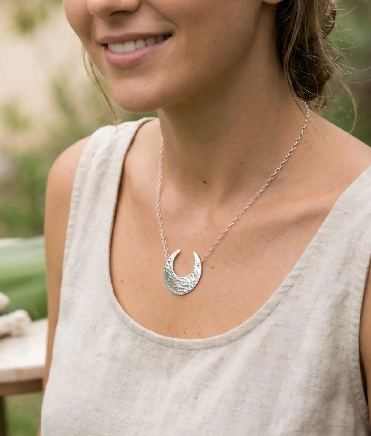 Large Sterling Silver Inverted Moon Necklace My Store