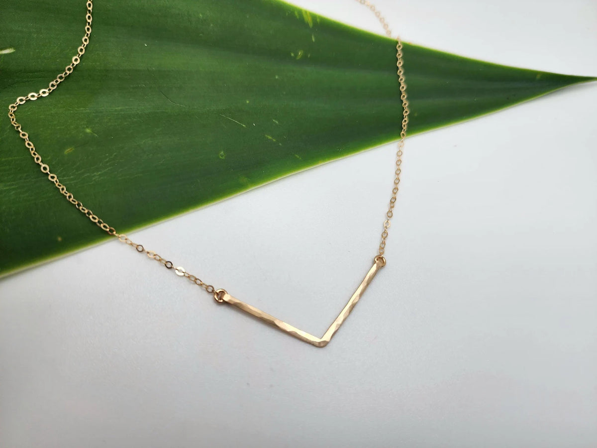 Small 14k Gold Filled Hammered Chevron Bar Necklace, 1.5 inch My Store