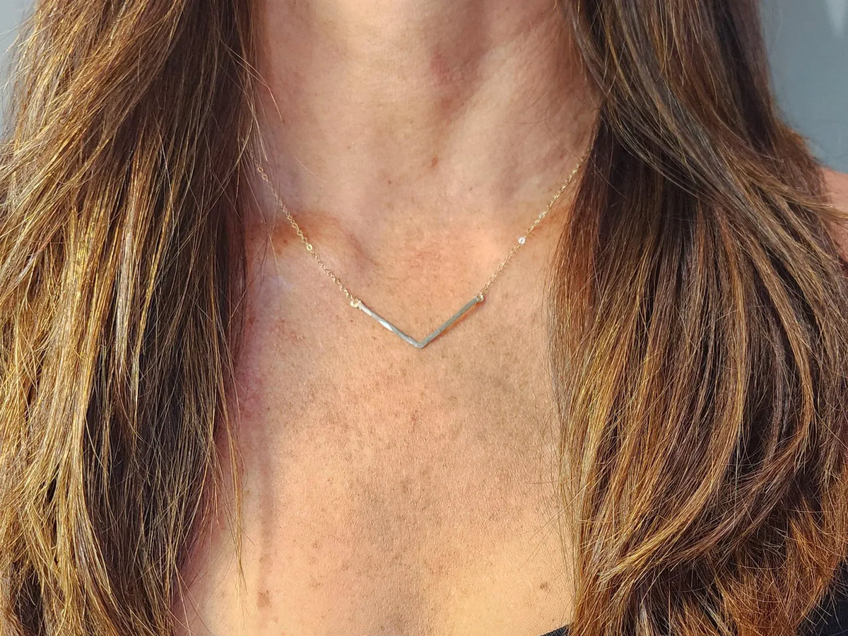 Small 14k Gold Filled Hammered Chevron Bar Necklace, 1.5 inch My Store