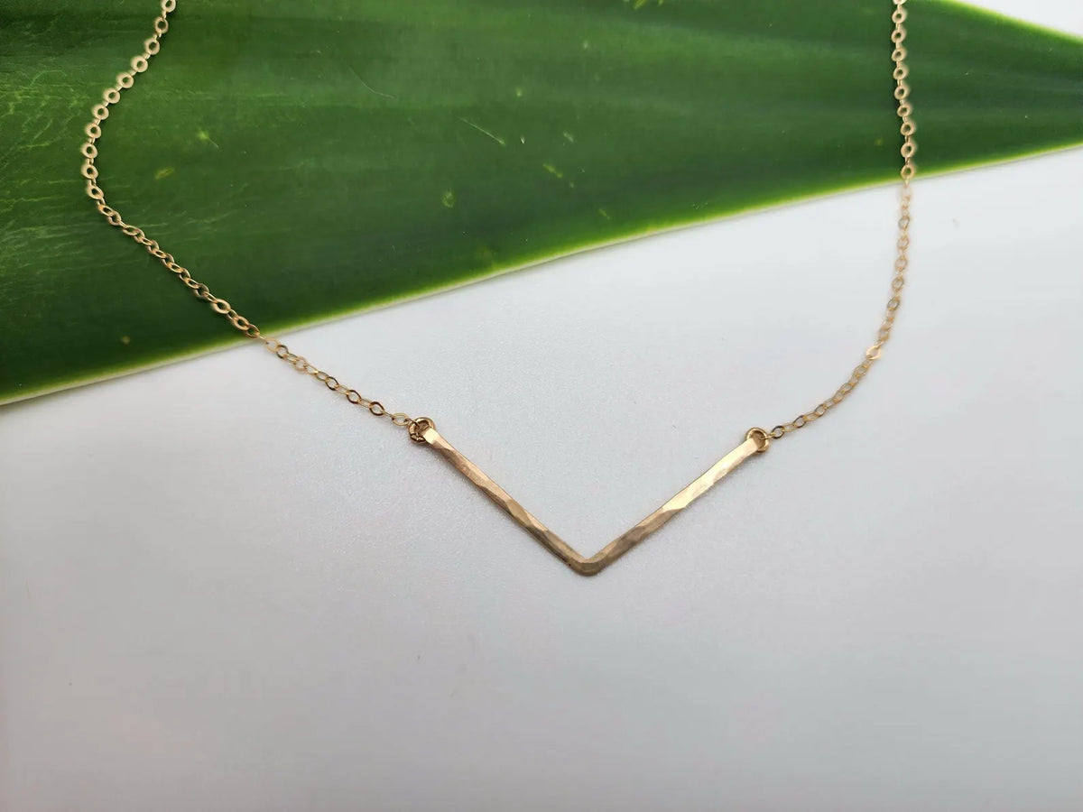 Small 14k Gold Filled Hammered Chevron Bar Necklace, 1.5 inch My Store