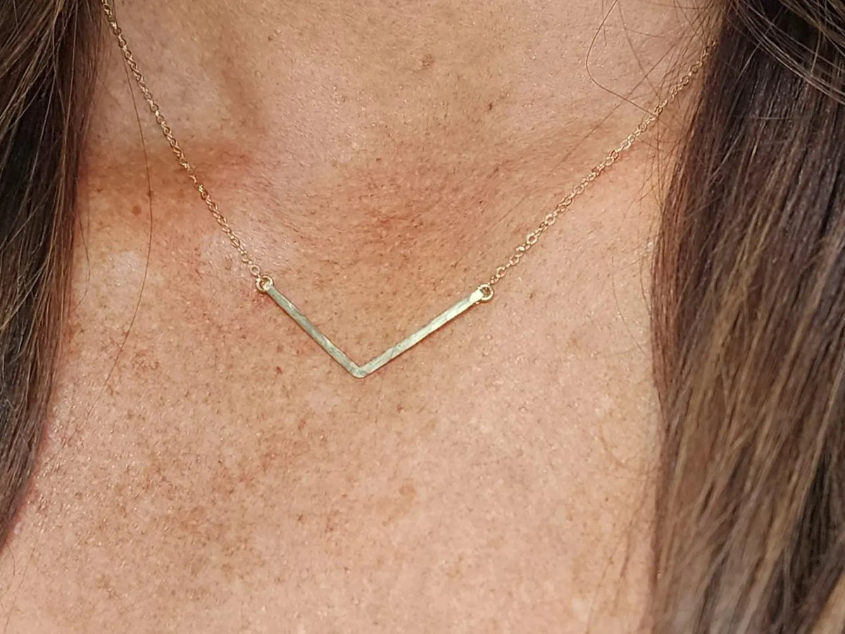 Small 14k Gold Filled Hammered Chevron Bar Necklace, 1.5 inch My Store