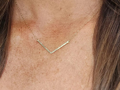 Small 14k Gold Filled Hammered Chevron Bar Necklace, 1.5 inch My Store