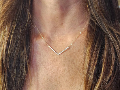 Small 14k Gold Filled Hammered Chevron Bar Necklace, 1.5 inch My Store