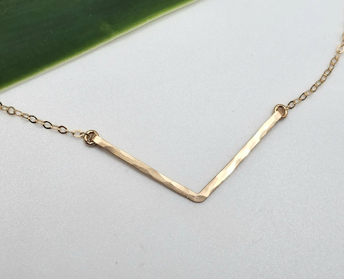 Small 14k Gold Filled Hammered Chevron Bar Necklace, 1.5 inch My Store