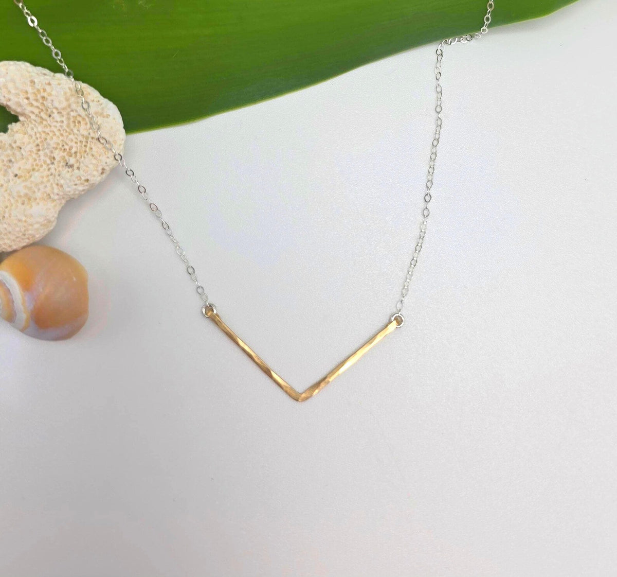 Small Mixed Metal Hammered Chevron Bar Necklace, 2 inch My Store