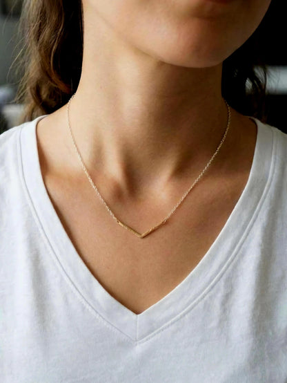 Small Mixed Metal Hammered Chevron Bar Necklace, 2 inch My Store