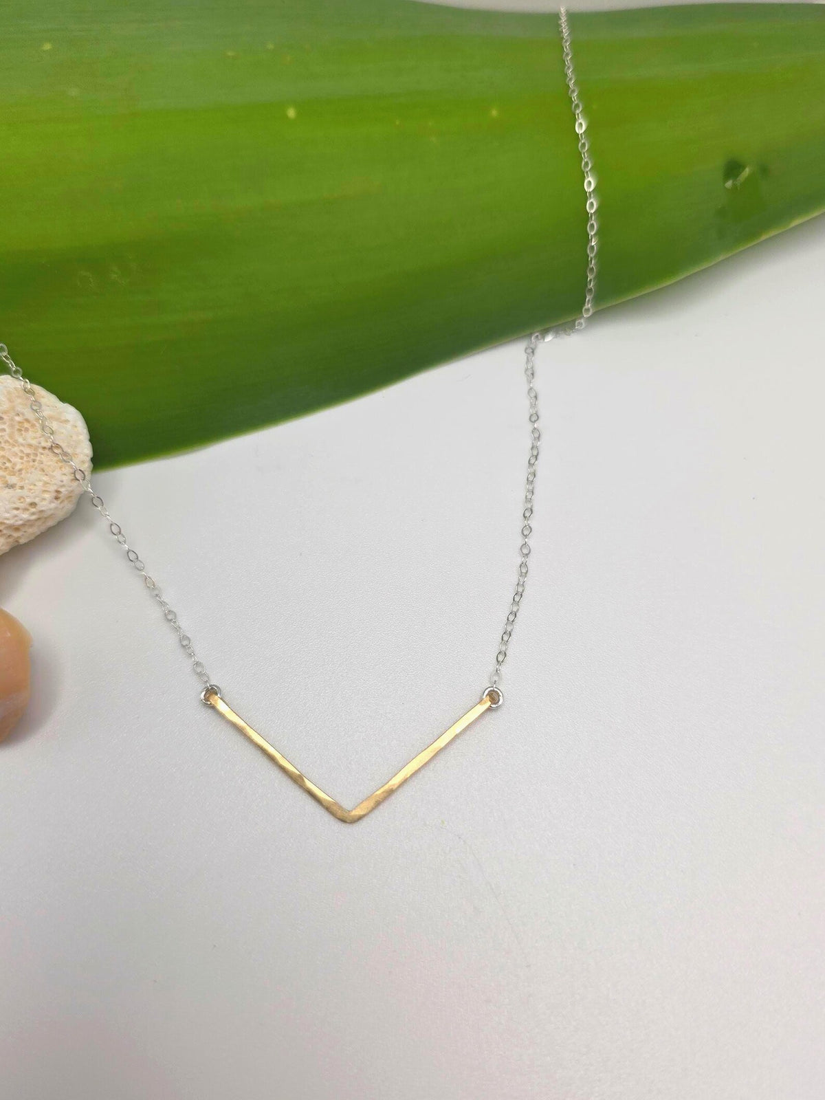 Small Mixed Metal Hammered Chevron Bar Necklace, 2 inch My Store